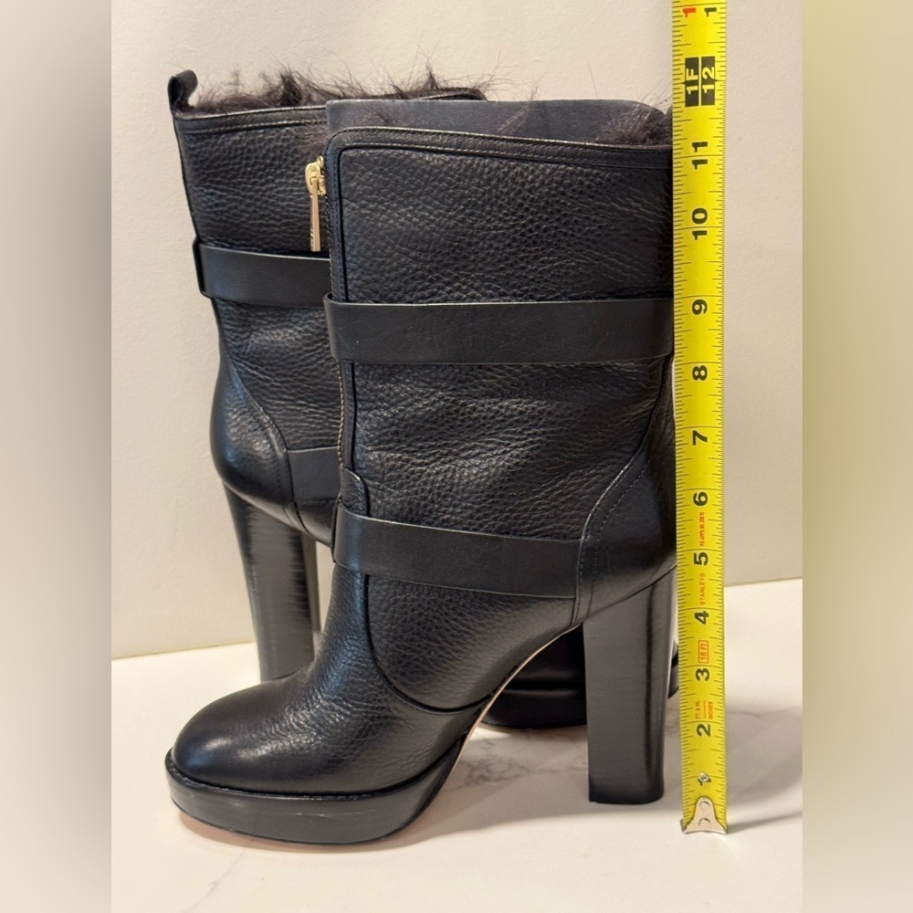Coach Lianne Full Grain Leather Fur Lined Platform Healed Boots - Picture 10 of 14